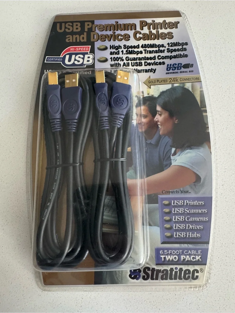 Stratitec - USB Premium Printer and Device Cables - Black (2-Pack) - Sealed